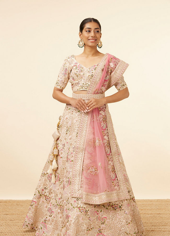 Dark Cream Sequinned Floral Embroidered Bridal Lehenga image number 0